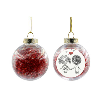 Hold my hand for ever, Transparent Christmas tree ball ornament with red filling 8cm