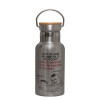 Stainless steel metallic thermos flask, silver with a bamboo lid, double-walled, 350ml.