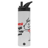 Metallic thermos bottle with straw & handle, stainless steel (Stainless steel 304), double-walled, 600ml.