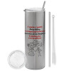 Tumbler stainless steel Silver 600ml, with metal straw & cleaning brush