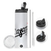 Travel Tumbler 2 Lids, with metal straw & cleaning brush (Stainless steel 304 Food grade, BPA free, 600ml)