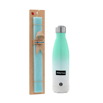 #meToo, Easter Set, Metallic green/white thermos (Stainless steel), double-walled, 500ml & scented flat Easter candle (30cm) (TURQUOISE)