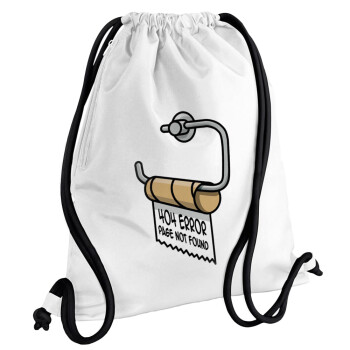 Page not found programmer toilet paper, Backpack pouch GYMBAG white, with pocket (40x48cm) & thick cords