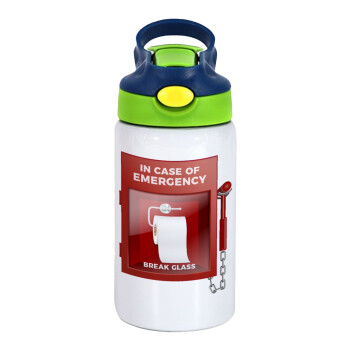 In case of emergency break the glass!, Children's hot water bottle, stainless steel, with safety straw, green, blue (350ml)