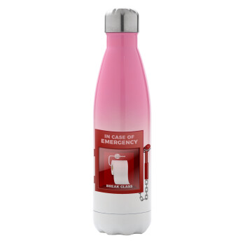 In case of emergency break the glass!, Metal mug thermos Pink/White (Stainless steel), double wall, 500ml