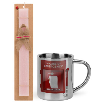 In case of emergency break the glass!, Easter Set, metallic thermal cup (300ml) & aromatic flat Easter candle (30cm) (PINK)