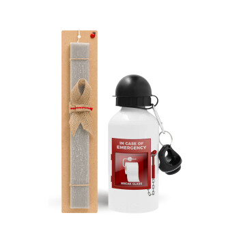 In case of emergency break the glass!, Easter Set, metallic aluminum water bottle (500ml) & aromatic flat Easter candle (30cm) (GRAY)