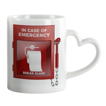 In case of emergency break the glass!, Mug heart handle, ceramic, 330ml