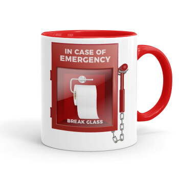 In case of emergency break the glass!, Mug colored red, ceramic, 330ml
