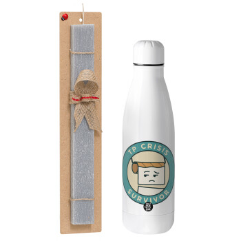 TP Crisis Survivor, Easter Set, metallic Inox water bottle (700ml) & Easter scented flat candle (30cm) (GRAY)