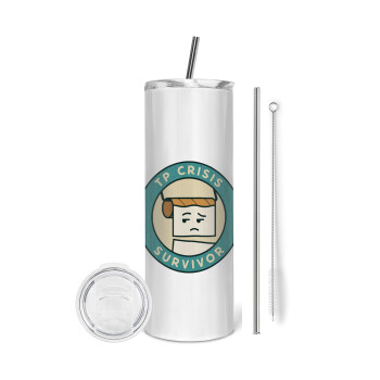 TP Crisis Survivor, Eco friendly ποτήρι θερμό (tumbler) από ανοξείδωτο ατσάλι 600ml, με μεταλλικό καλαμάκι & βούρτσα καθαρισμού