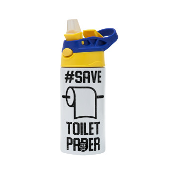 Save toilet Paper, Παιδικό παγούρι θερμό, ανοξείδωτο, με καλαμάκι ασφαλείας, πράσινο/μπλε (360ml) BPA FREE