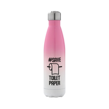 Save toilet Paper, Metal mug thermos Pink/White (Stainless steel), double wall, 500ml
