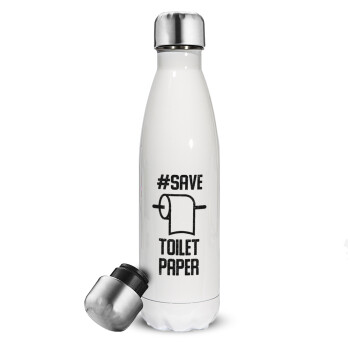 Save toilet Paper, Metal mug thermos White (Stainless steel), double wall, 500ml