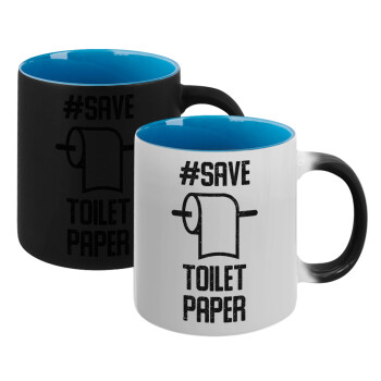 Save toilet Paper, Κούπα Μαγική εσωτερικό μπλε, κεραμική 330ml που αλλάζει χρώμα με το ζεστό ρόφημα (1 τεμάχιο)