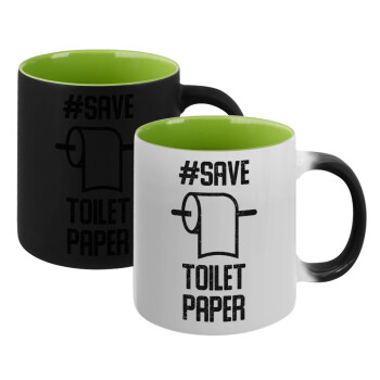 Save toilet Paper, Κούπα Μαγική εσωτερικό πράσινο, κεραμική 330ml που αλλάζει χρώμα με το ζεστό ρόφημα