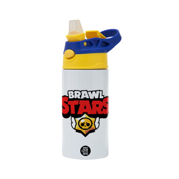 Brawl Stars, Children's hot water bottle, stainless steel, with safety straw, green, blue (360ml) BPA FREE