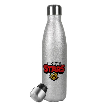 Brawl Stars, Metallic Glitter Silver Thermos Flask (Stainless steel), double-walled, 500ml