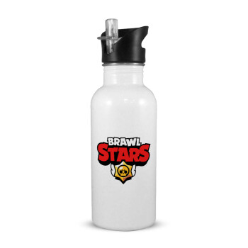 Brawl Stars, White water bottle with straw, stainless steel 600ml