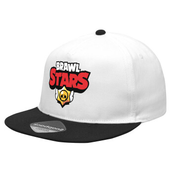 Brawl Stars, Καπέλο Ενηλίκων Flat Snapback Λευκό/Μαύρο, (100% ΒΑΜΒΑΚΕΡΟ Twill, ΕΝΗΛΙΚΩΝ, UNISEX, ONE SIZE)