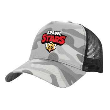 Brawl Stars, Adult Structured Trucker Hat, with Mesh, (Camouflage) Army Camo (100% COTTON, ADULT, UNISEX, ONE SIZE)