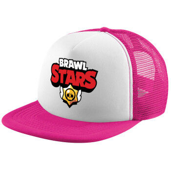 Brawl Stars, Καπέλο παιδικό Soft Trucker με Δίχτυ ΡΟΖ/ΛΕΥΚΟ (POLYESTER, ΠΑΙΔΙΚΟ, ONE SIZE)