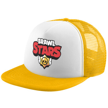 Brawl Stars, Adult Soft Trucker Hat with Yellow/White Mesh (POLYESTER, ADULT, UNISEX, ONE SIZE)