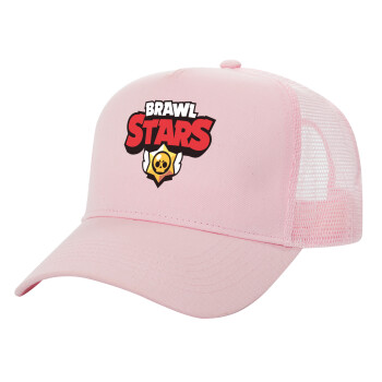 Brawl Stars, Adult Structured Trucker Hat, with Mesh, PINK (100% COTTON, ADULT, UNISEX, ONE SIZE)