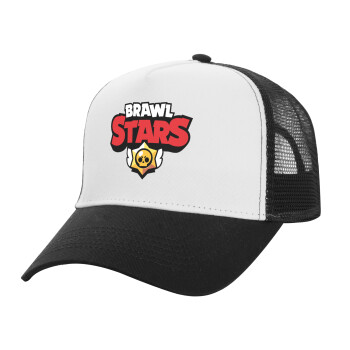 Brawl Stars, Adult Structured Trucker Hat, with Mesh, WHITE/BLACK (100% COTTON, ADULT, UNISEX, ONE SIZE)