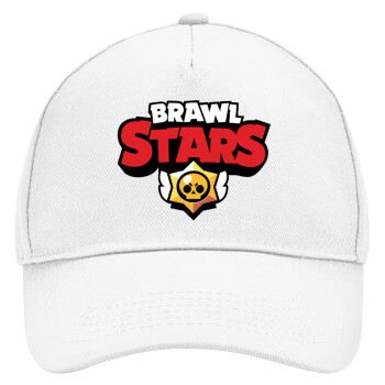 Brawl Stars, Adult Baseball Cap, Drill, White (100% COTTON, ADULT, UNISEX, ONE SIZE)