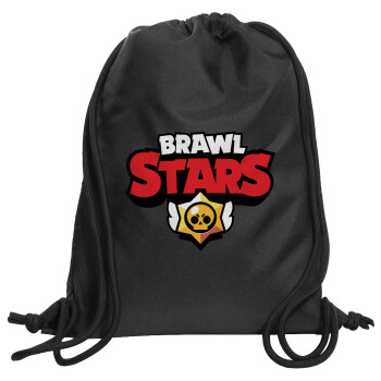 Brawl Stars, Backpack pouch GYMBAG Black, with pocket (40x48cm) & thick cords