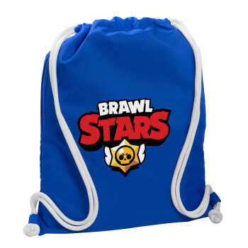 Brawl Stars, Backpack pouch GYMBAG Blue, with pocket (40x48cm) & thick cords