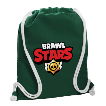 Brawl Stars, Τσάντα πλάτης πουγκί GYMBAG BOTTLE GREEN, με τσέπη (40x48cm) & χονδρά λευκά κορδόνια