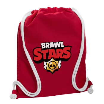 Brawl Stars, Τσάντα πλάτης πουγκί GYMBAG Κόκκινη, με τσέπη (40x48cm) & χονδρά κορδόνια