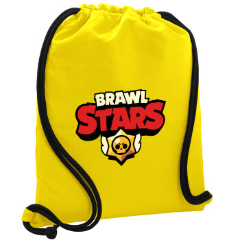 Brawl Stars, Τσάντα πλάτης πουγκί GYMBAG Κίτρινη, με τσέπη (40x48cm) & χονδρά κορδόνια