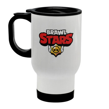 Brawl Stars, Stainless steel travel mug with lid, double wall white 450ml