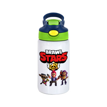 Brawl Stars Desert, Children's hot water bottle, stainless steel, with safety straw, green, blue (350ml)