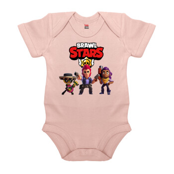 Brawl Stars Desert, Βρεφικό φορμάκι μωρού, 0-18 μηνών, ΡΟΖ POWDER, 100% Organic Cotton, κοντομάνικο