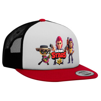 Brawl Stars Desert, Adult Foam Flat Snapback with Mesh Red-White-Black (POLYESTER, ADULT, UNISEX, ONE SIZE)