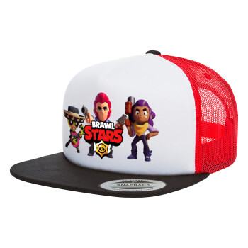 Brawl Stars Desert, Adult Foam Flat Snapback with Mesh Black-White-Red (POLYESTER, ADULT, UNISEX, ONE SIZE)