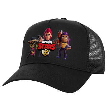 Brawl Stars Desert, Structured Trucker Adult Hat, with Mesh, Black (100% COTTON, ADULT, UNISEX, ONE SIZE)