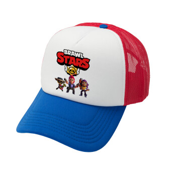 Brawl Stars Desert, Adult Soft Trucker Hat with Red/Blue/White Mesh (POLYESTER, ADULT, UNISEX, ONE SIZE)