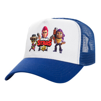 Brawl Stars Desert, Adult Structured Trucker Hat, with Mesh, WHITE/BLUE (100% COTTON, ADULT, UNISEX, ONE SIZE)