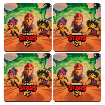 Brawl Stars Desert, ΣΕΤ x4 Σουβέρ ξύλινα τετράγωνα plywood (9cm)