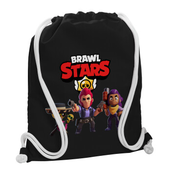 Brawl Stars Desert, Τσάντα πλάτης πουγκί GYMBAG Μαύρη, με τσέπη (40x48cm) & χονδρά λευκά κορδόνια