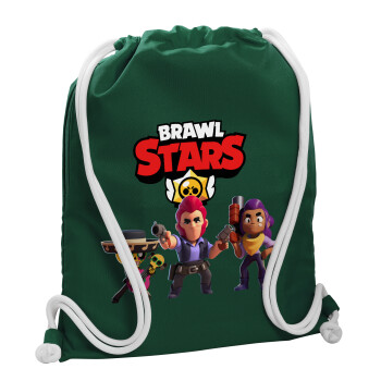 Brawl Stars Desert, Τσάντα πλάτης πουγκί GYMBAG BOTTLE GREEN, με τσέπη (40x48cm) & χονδρά λευκά κορδόνια