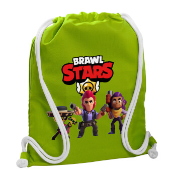 Brawl Stars Desert, Τσάντα πλάτης πουγκί GYMBAG LIME GREEN, με τσέπη (40x48cm) & χονδρά κορδόνια