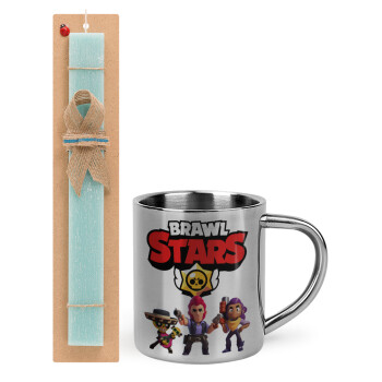 Brawl Stars Desert, Easter Set, metallic thermal cup (300ml) & aromatic flat Easter candle (30cm) (TURQUOISE)