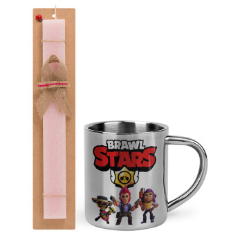 Brawl Stars Desert, Πασχαλινό Σετ, μεταλλική κούπα θερμό (300ml) & πασχαλινή λαμπάδα αρωματική πλακέ (30cm) (ΡΟΖ)