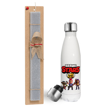 Brawl Stars Desert, Easter candle, metallic white thermos bottle (500ml) & aromatic flat candle (30cm) (GRAY)